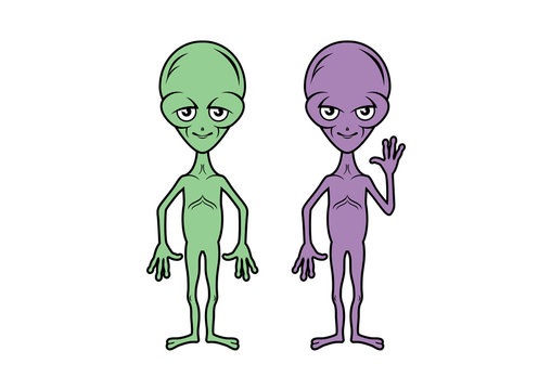 Extraterrestrial couple icon vector. Green and purple alien cartoon character. Funny extraterrestrial icon isolated on a white background. Male and female aliens vector. Alien couple cartoon character