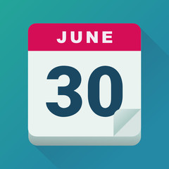 June 30 calendar, last day of the month (flat design)
