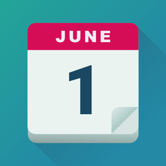 June 1 calendar, first day of the month (flat design)