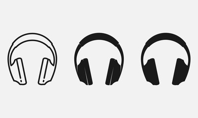 Set of line and solid headphones black and white vector icon.