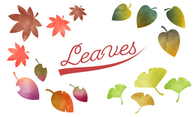 水彩画風秋の落ち葉イラスト