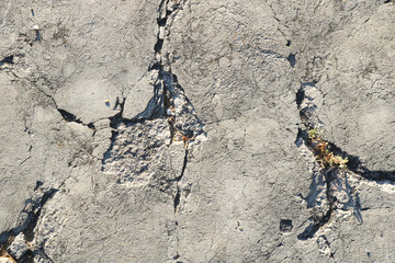 old cracked and broken silver stone surface in the ground - rough texture background for a wallpaper