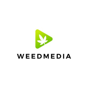 cannabis leaf weed media play button logo vector icon illustration