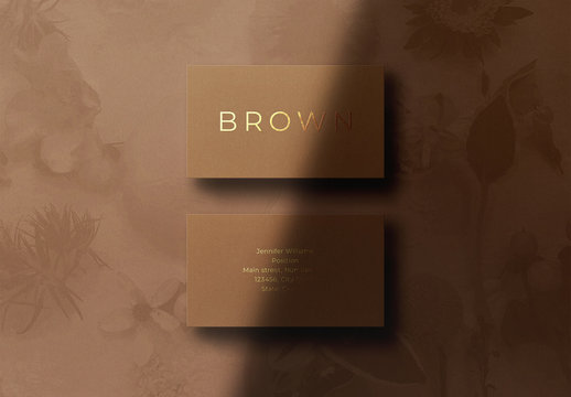 Brown Business Card Mockup Gold Foil