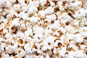 popcorn background texture. Top view, close-up, flat lay
