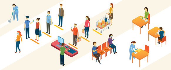 New Normal, People in Social Distancing and Contactless Payment, Shopping Mall and Store, Prevention of Coronavirus Covid-19