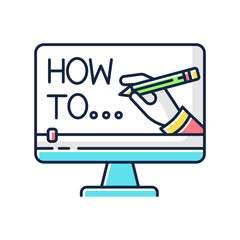 Explainer video RGB color icon. Internet course watching. Online teaching. DIY blog content. Digital lesson. Distance learning. Isolated vector illustration