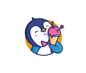 The logo head penguin with ice cream. Food logotype