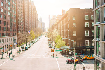 Empty streets in West Village at New York Manhattan, USA - obrazy, fototapety, plakaty