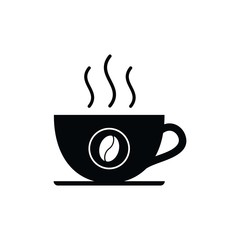 Coffee cup logo design. Coffee cup with coffee bean icon. Black cup of coffee vector template.