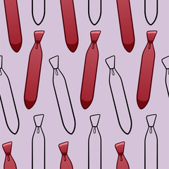 Red and black outline style neckties seamless pattern on purple background