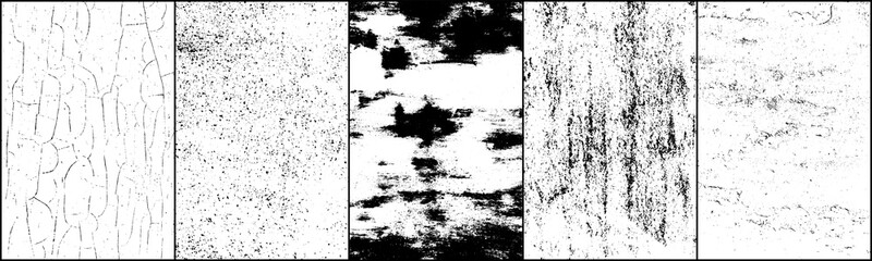 Set of grunge background black and white. Dark texture dirty. Rust effect. Distressed overlay texture of cracked. Halftone vector illustration, Eps 10.