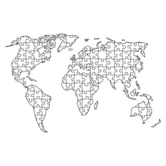 World map from black pattern from composed puzzles. Vector illustration.