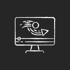 Animation making chalk white icon on black background. Video production process. Digital content editing. Motion graphic creating. Film making. Isolated vector chalkboard illustration