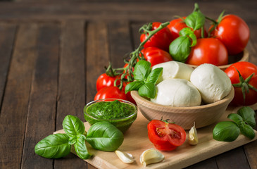 Fresh mozzarella cheese with basil and tomato