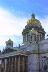 Fototapeta na wymiar Saint Isaac's Cathedral scenic view in St Petersburg, Russia. Christian church decorative architecture, famous religious landmark view