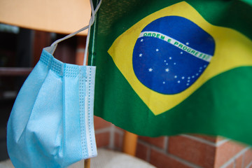 flag of Brazil  and surgical mask for Coronavirus Prevention - Covid19 pandemic