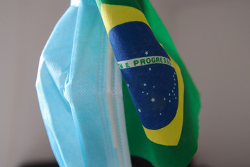 flag of Brazil  and surgical mask for Coronavirus Prevention - Covid19 pandemic