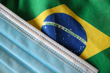 flag of Brazil  and surgical mask for Coronavirus Prevention - Covid19 pandemic