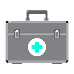 Medicine cabinet, metal case for first aid kit. Colored vector element  on white background. Icon in moden flat style 