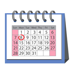 Page of the desk calendar with some date marked. Colored vector element  on white background. Icon in moden flat style 