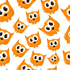 Seamless texture of funny cartoon cats. Isolated