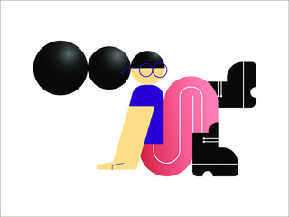 Girl in creative style with unusual proportions and glasses