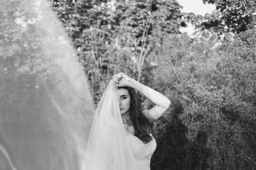 Fine Art Portrait of a beautiful bride in a summer garden