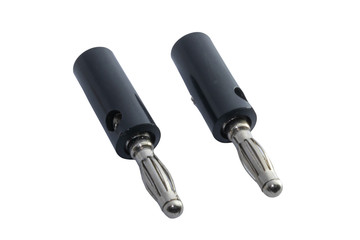 Adapter wire cable audio speaker banana plugs or banana jack connector isolated on white background.