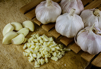 garlic on a wooden board