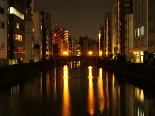 Fototapeta na wymiar night view of the Akihabara city and Kanda river