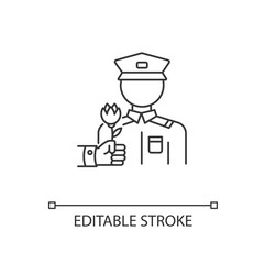 War veterans charity pixel perfect linear icon. Help for army soldier. Memorial Day appreciation. Thin line customizable illustration. Contour symbol. Vector isolated outline drawing. Editable stroke