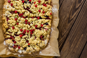homemade pie with berries. red currants,