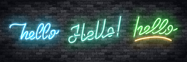Fototapeta na wymiar Vector set of realistic isolated neon sign of Hello greeting and welcoming concept for decoration and covering on the wall background.
