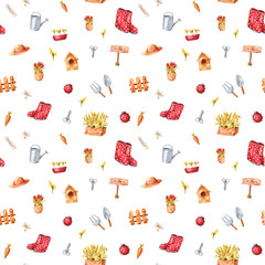 Watercolor pattern of garden details and elements	
