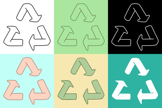 Recycle symbols set on different color backgrounds vector illustration