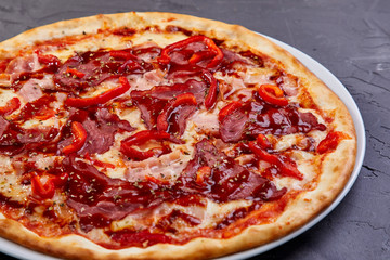 pizza on the black background