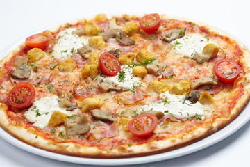 tasty pizza on the white