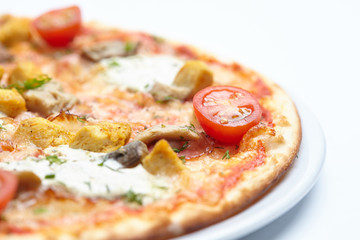 tasty pizza on the white