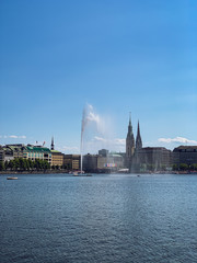 Beauty Hamburg city with Alster and Rathaus in day light