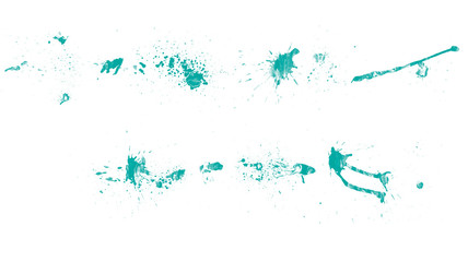 Turquoise set of watercolor splash, stain and blot brushes