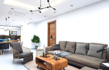 3d render of modern home interior, living room