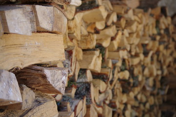Pile of stacked firewood ready for cold Valencia winter.