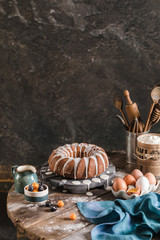 Homemade delicious easter cake with berries and glaze