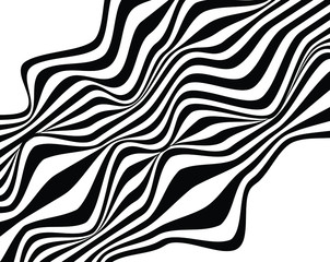  Line art optical art. Psychedelic background. Monochrome background. Optical illusion style. Black dark background. Modern pattern. Abstract graphic texture. Graphic ornament. Vector template