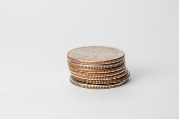 Coins stacked isolated White background money, financial, business growth concept