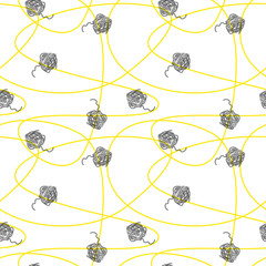 Seamless pattern with tangled threads and lines