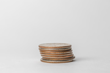 Coins stacked isolated White background money, financial, business growth concept