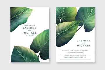 Wedding cards with trppical leaves