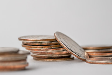 Coins stacked isolated White background money, financial, business growth concept